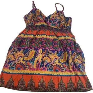 Lane Bryant Vibrant Orange Multi-Color Paisley Mini Dress